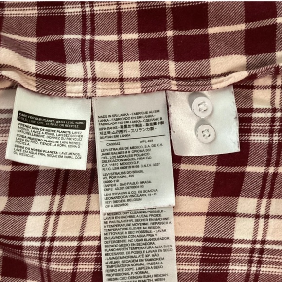 Levis Boyfriend Fit Women’s Flannel S Shirt Maroon Red Plaid Grunge - Picture 4 of 11